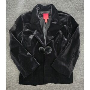JS Collections Black Velvet Bolero Jacket Silk Lining Pom Closure Size 10